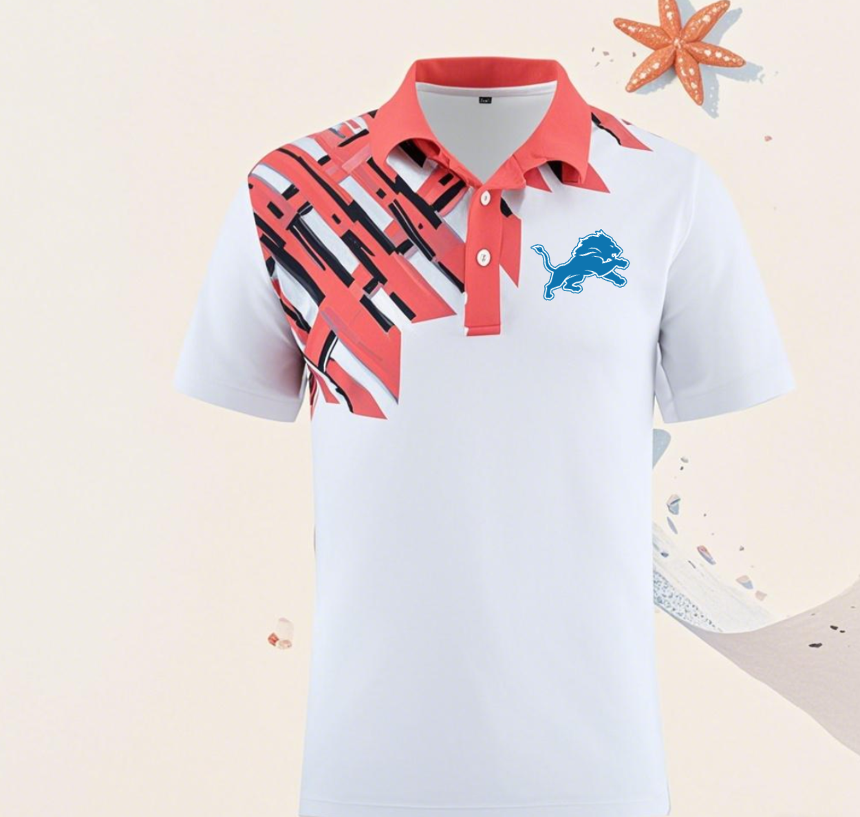 Detroit Lions white style 8 Men 2025 NFL polo T shirt